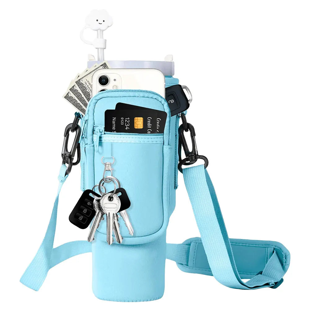 40oz Neoprene Water Bottle Carrier Bag For Stanley Quencher Cup Sleeve with Adjustable Shoulder Strap Water Bottle Holder Pouch