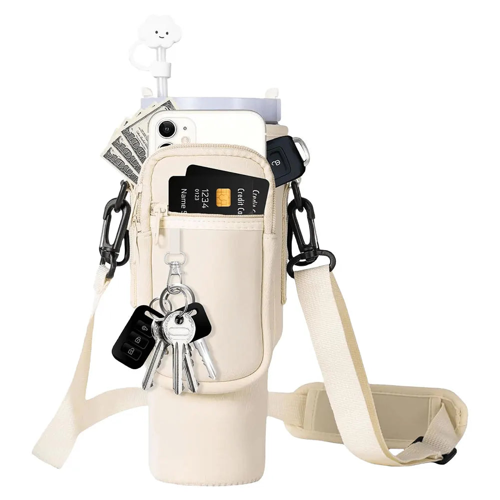 40oz Neoprene Water Bottle Carrier Bag For Stanley Quencher Cup Sleeve with Adjustable Shoulder Strap Water Bottle Holder Pouch