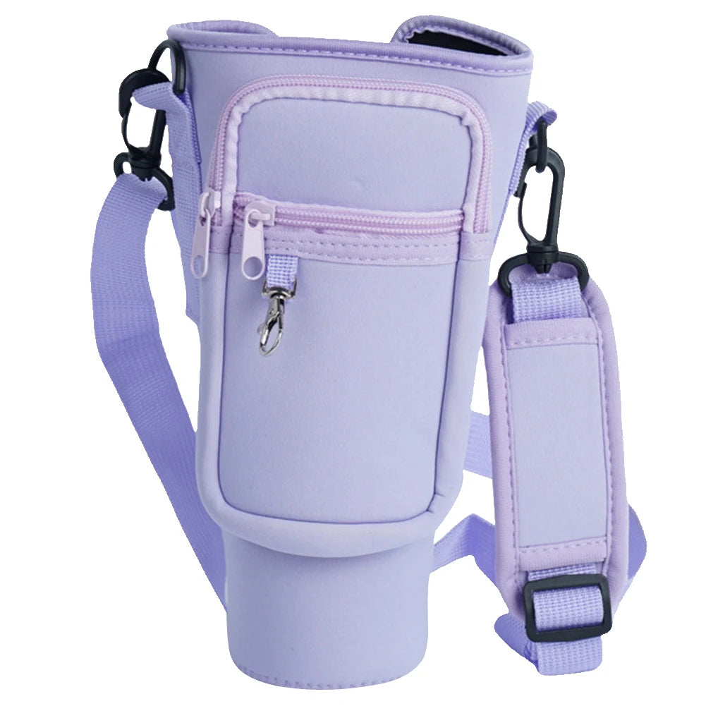 40oz Neoprene Water Bottle Carrier Bag For Stanley Quencher Cup Sleeve with Adjustable Shoulder Strap Water Bottle Holder Pouch